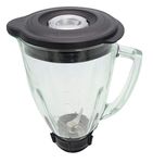 Blendin 6 Cup Round Glass Jar Assembly with Blade, Gasket, Base, Lid. Compatible with Oster Blenders