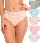 Wealurre Cotton Underwear Women Lace Waistband Full Briefs Ladies High Leg Knickers for Women Soft Stretch Panties Multipack 5 (Large, Light Color)