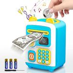 Afuosy Piggy Bank for Boys & Girls, Electronic Money Box, Automatic Paper Money Scroll ATM Money Bank, Cash Coin Can with Password & Simulated Face Recognition, Great Gift for Kids (Blue)