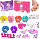 Lubibi 21 pcs Unicorn Nail Art Kit Paint & Sparkle Kids Water-Based Peel-off Nail Varnish Set with beautiful nail art stickers, Great Unicorn Gifts for Girls 4 5 6 7 8 9