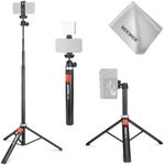 NEEWER Phone Tripod for Camera with Cell Phone Holder & Remote, 62.9" All Metal Selfie Stick Travel Vlog Video Recording Portable Stand Compatible with iPhone Canon Sony Nikon, Cleaning Cloth, TS05