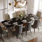 POVISON Modern 94" Rectangle Dining Table Set for 8 with Grey PU Chairs, 9 Piece Set for Living Room