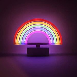 Isaac Jacobs 6.5” x 8.65” LED Neon Rainbow Tabletop Lamp, White Base, Night Light, for Nightstand, Bedroom Décor & Party; Battery Powered (Batteries Not Included) (Rainbow)