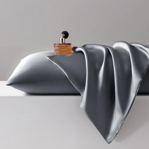 Bedsure Satin Pillowcase for Hair and Skin Queen - Space Grey Silky Pillowcase 2 Pack with Envelope Closure, Similar to Silk Pillow Cases, Gifts for Women Men, 20x30 Inches