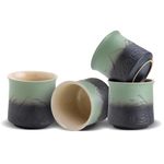 ZENS Japanese Tea Cups Set of 4, 240ml Gradient Embossed Asian Tea Cups for Hot Tea or Matcha Tea, Japanese Style Ceramic Tea Cup Handle-Less, Chinese Tea Cups, Occupied Japan Tea Cup, Moss Green