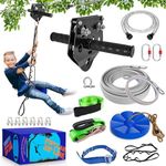 X XBEN Zip line Kit for Kids and Adults Outdoor: Up to 500Lbs - 200FT Quick Tighten Zipline for Backyard with Removable Trolley Swing Seat Spring Brake Ratchet Strap