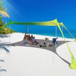 BOTINDO Family Beach Tent Canopy Sun Shade, Pop Up Grande Beach Tent Sun Shelter Stability 4 Poles with Portable Carry Bag Outdoor Shade for Fishing Backyard Camping (Yellow Gradient, 10x10FT 4Pole)