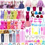 Xerteam 64PCS Doll Clothes and Accessories Set, 1 Red Long Dress 10 Suspender Skirts Coat 2 Summer Dresses Tops Pants Shoes Hangers 28 Dolls Compatible with 11.5 Inch Girls Barbie (GHD-376)