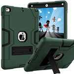 OKP Case for iPad 6th Generation/ipad 5th Generation/iPad 9.7 Inch (2018/2017 Model), Hybrid Shockproof Rugged Protective Cover for ipad 9.7 with Built-in Kickstand (AlpineGreen+Black)