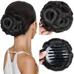 HANNE Hair Buns Hair Pieces for Women Fake Hair Bun Extension Hair Chignon Pony Tail Bun Artificial Synthetic Tress Claw In Ponytail Hair Extension Women's Hairpiece (Natural Black)
