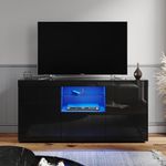 ELEGANT 1350mm Modern High gloss TV Stand Cabinet with Ambient Light for 22"-58" Flat Screen 4k TVs/LED Light TV Cabinet with Shelves and Drawers for Living Room and Bedroom Black