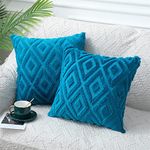 CJWLKJ 2Pcs Soft Faux Fur Throw Pillow Covers 18x18 - Plush Short Wool Velvet Decorative Pillow Covers - Couch Sofa Pillow Covers for Living Room - with 3D Diamond Pattern (Teal)