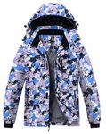 MoFiz Kid's Ski Jacket Waterproof Warm Winter Full Zip Snow Coat Boy's Fleece Snowboarding Jackets Hooded Winter Thicken Coat(XY-Blue Purple,10-12 Years)