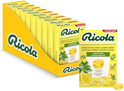 Ricola No Sugar Added Lemon Mint Cough Suppressant Throat Drops, 18 Count Box (Pack of 10)