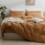 JELLYMONI Queen Size Rust Duvet Cover Set - 3PCS Microfiber Bedding Set, Stylish Pleated Design, 8 Corner Ties & Zipper Closure, Ultra Soft and Comfortable