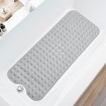 TEESHLY Bathtub Mats for Shower Tub Extra Long Non-Slip Bath Mat, Shower Mat with Drain Holes and Suction Cups, Bath Tub Mat for Bathroom with Machine Washable (Grey)