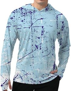 WELIGU Men's Fishing Shirt for Men Long Sleeve Sun Protection UPF 50+ Moisture Wicking T-Shirts Sky Blue Large