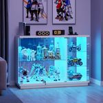 HNEBC Display Curio Cabinet - with Glass Door,47.2" W Lockable Glass Display Cabinet with LED Lights for Collectibles,5-Tier Lighted Display Case with Motion Sensor,Living Room,White