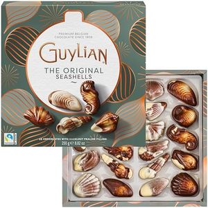 Belgian Chocolate Seashells Limited Holiday Release Gift Box by GuyLian, 8.82 oz, 22 pc Assorted Praliné Christmas Candy, White, Milk & Dark Chocolate, Holiday Gift for Women & Men