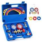 OrionMotorTech OrionMotorTech 3 Way AC Diagnostic Manifold Gauge Set for Freon Charging, Fits R134A R12 R22 and R502 Refrigerants, with 5FT Hose, Acme Tank Adapters, Adjustable Couplers and Can Tap