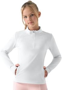 Willit Girls Fleece Long Sleeve Shirts Winter Horse Riding Jacket Half Zip Kids Sweatshirts Thermal Coat White X-Large