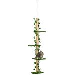 PawHut 242cm Floor to Ceiling Cat Tree for Indoor Cats with Leaves, Height Adjustable Cat Climbing Tower with Scratching Post, Anti-Slip Kit - Green