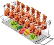 Finderomend Chicken Leg Wing Rack 14 Slots Stainless Steel Metal Roaster Stand with Drip Pan for Smoker Grill or Oven, Dishwasher Safe, Great for BBQ, Picnic- Dishwasher Safe Barbecue Accessories