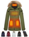 Women Puffer Graphene Heated Jacket Rechargeable 7.4V Battery Pack Female Electric Warm Winter Coat Heating Apparel Hunting Hiking Gifts Military Insulated Warm Equipment Backpack Insulated Outwear
