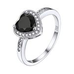 925 Sterling Silver 1 Carat Black Heart Solitaire Cubic Zirconia Engagement Ring Halo Promise Ring, Cubic Zirconia Band Ring Best Love Promise Ring for Wife Girlfriends, size 11