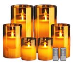 Ltettes 3 Set (H-4",5",6"X D-3") Led Glass Cup Pillar Flameless Electric Candles With Flickering Faux Wick,Amber Color Glass-Aa Battery Powered With Remote For Home,Birthday Gifting,Wedding-Pack