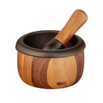 AdHoc Crush Wood and Cast Iron Mortar and Pestle - Cast Iron Mortar and Pestle for Kitchen - Small Grinding Bowl for Herbs and Spices - Acacia/Cast Iron, 5"