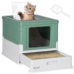 PawHut Cat Litter Tray with Hood Enclosed Cat Litter Box Pet Toilet w/ Lid, Scoop, Front Entry, 47.5 x 35.5 x 36.7cm - Green