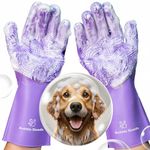 Bubble Hands Dog Washing Gloves with Bristle Scrubbers, Reusable Silicone Gloves Ideal for Pet Bathing, Massaging & Grooming (Purple)