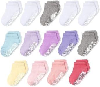 CozyWay Non-Slip Ankle Grip Low Cut Kids Socks, 14 Pack for Girls, Pastel Colors, 5-7 Years Old