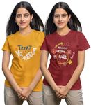 Reifica Printed Tshirts for Women/Girls | Cotton t-Shirt | Dye Round Neck | Half Sleeve | Regular Fit Tops Combo | Printed Casual Tshirt for Women | Pack of 2 (Medium, Mustard Yellow and Maroon)