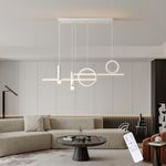 Eoodis Modern Pendant Light LED Chandelier Dimmable Pendant Lamp with Remote Control Dining Table Pendant Lights Hanging Light for Kitchen Dining Room Living Room (White 43in/110cm)