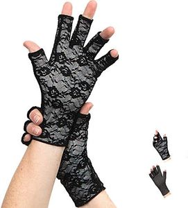 Classy Pal Compression Gloves for Arthritis for Women & Men, Typing Gloves for Neuropathy Hand Pain Relief from Rheumatoid, Raynauds, Carpal Tunnel & Lymphedema, Fingerless, Comfy, Cotton (Lace, L)