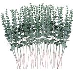 FEQO 36 Pcs Eucalyptus Stems Artificial Eucalyptus Leaves 15 Inch Faux Eucalyptuses Branches for Wedding Bouquet Home Decor, Grey Green