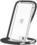 CAROKI Crossbody Case for iPhone SE 3 2022/SE2/7/8,Necklace Mobile Phone Cover with Cord Strap for iPhone SE3 Clear Transparent TPU Soft iPhone SE 2022 Cover Holder with Neck Cord Lanyard Strap-Black