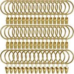 LLPJS 60 Pack Metal Curtain Rings with Clips, Drapery Hanging Rings Clips, Curtain Hooks Hangers Rings for Drapes Rod Decorative Windows, 1.5 Inch Interior Diameter, 22K Gold Colour