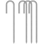 4 Pack Tent Pegs, 12 Inch Heavy Duty Galvanised Steel Ground Rebar Stakes J Hooks Anchors Anchorage Stakes Tent Pegs for Camping Tents Trampoline Canopies