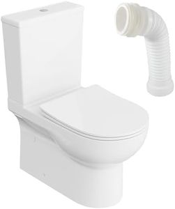 LAVITA POSEJDON White Monobloc Avec Réservoir de Chasse Intégré | Couvercle Avec Système d'Abaissement Automatique | Céramique Sans Bord | Cuvette Debout + Raccord