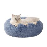 Love's cabin 20in Cat Beds for Indoor Cats - Cat Bed with Machine Washable, Waterproof Bottom - Blue Gray Fluffy Dog and Cat Calming Cushion Bed for Joint-Relief and Sleep Improvement