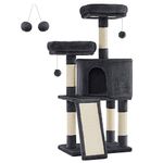 FEANDREA Cat Tree, Cat Tower, 45.3-Inch Cat Condo with Scratching Posts, Ramp, 2 Plush Perches, Cat Cave, for Small Spaces, Apartment, Smoky Gray UPCT141G01