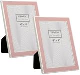 4x6'' Silver Metal Edging Photo Frames With Pink Enamel Set Of 2 ,Pink Enamel Picture Frame 6x4'' With Velvet Back, Display Your Cherished 4x6'' Photos for Table and Wall Décor, Create Romantic