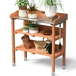 Giantex Outdoor Garden Wooden Potting Bench Work Station Table Tool Storage Shelf W/Hook (Orange)