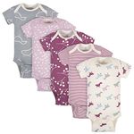 Grow by Gerber baby-girls Organic 5-pack Short-sleeve Onesies Bodysuits, Grey/Pink/Ivory, Newborn