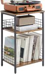 YMYNY 3 Tier End Table, Record Player Stand with Storage, Industrial Tall Side Table, Small Bookshelf, Bookcase, Display Rack, Telephone Table for Living Room 40×29×62.5CM Rustic Brown HST009H