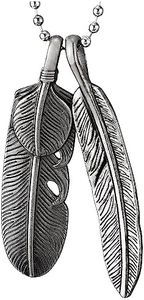 COOLSTEELANDBEYOND Dos Piezas Estilo Retro Pluma Colgante Envejecido Collar por Hombre Mujer, Unisexo, Cadena de Bolas 69CM