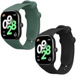 kwmobile Straps Compatible with Xiaomi Redmi Watch 4 Straps - 2x Replacement Silicone Watch Bands - Black/Dark Green